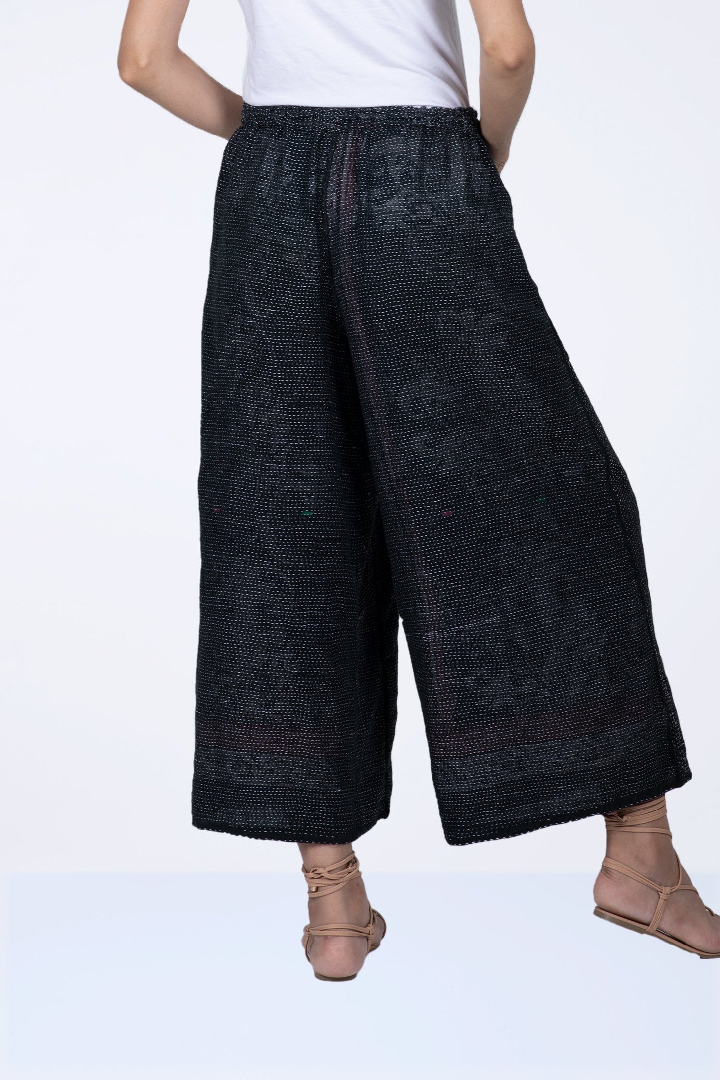 COTTON PAISLEY KANTHA DRAW STRING GAUCHO - cp2627-blk -