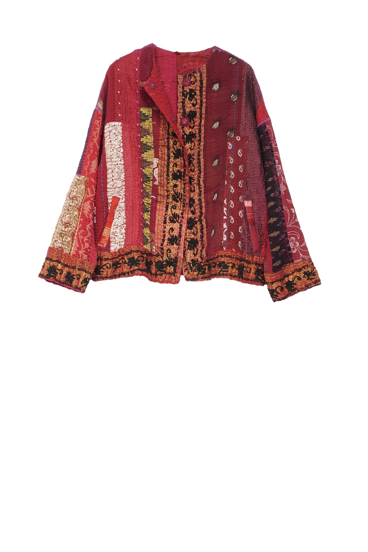 STRIPE RALLIS KANTHA CREW NECK SHORT JKT - pr4053-red -