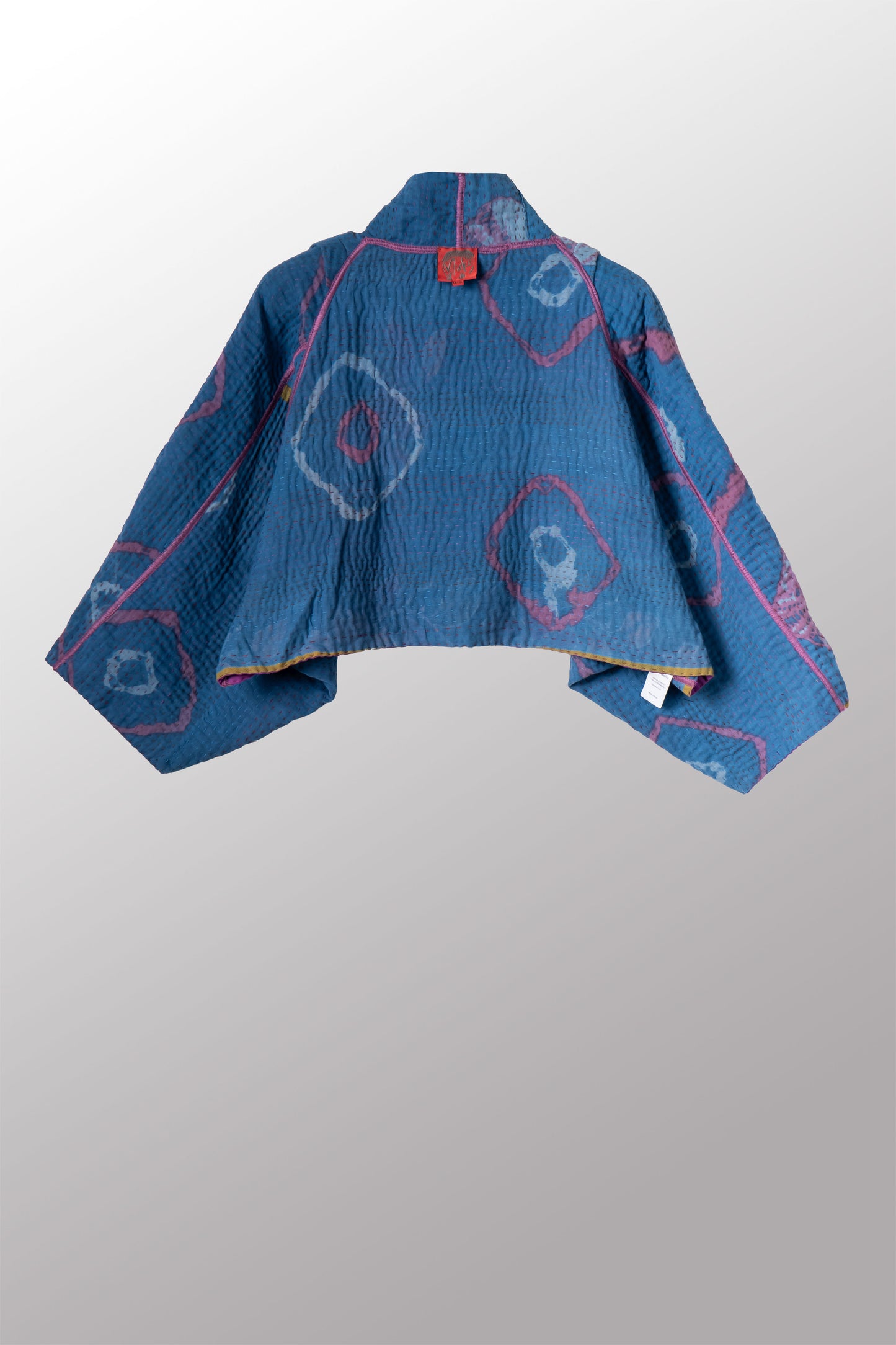 VINTAGE SILK GEORGETTE COTTON KANTHA PUFF SLV. SHRUG - gc4062-0002a -
