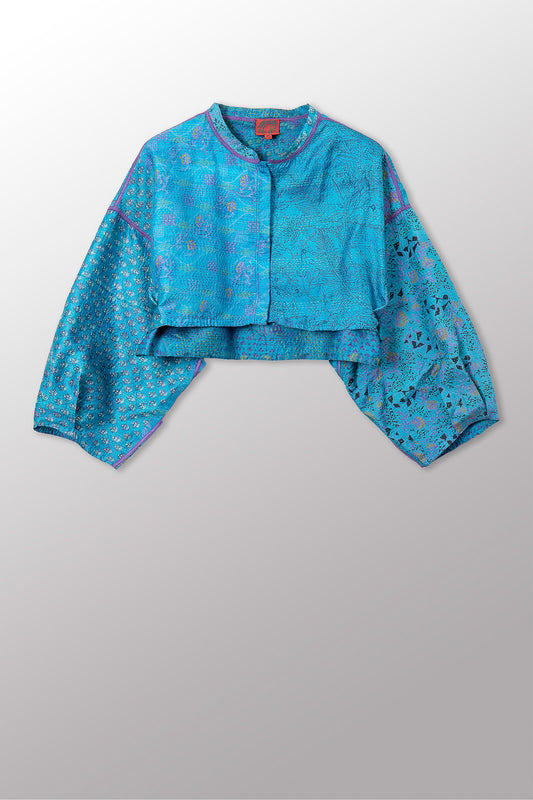 VINTAGE SILK KANTHA SLEEVE JACKET - sv2090-0007m -
