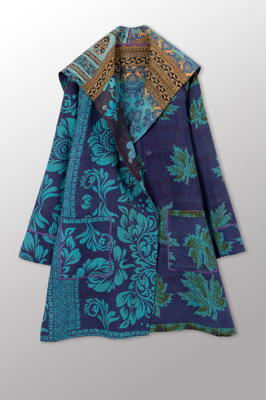 VINTAGE COTTON KANTHA POCKET MEDIUM COAT - cv4316-0051m -
