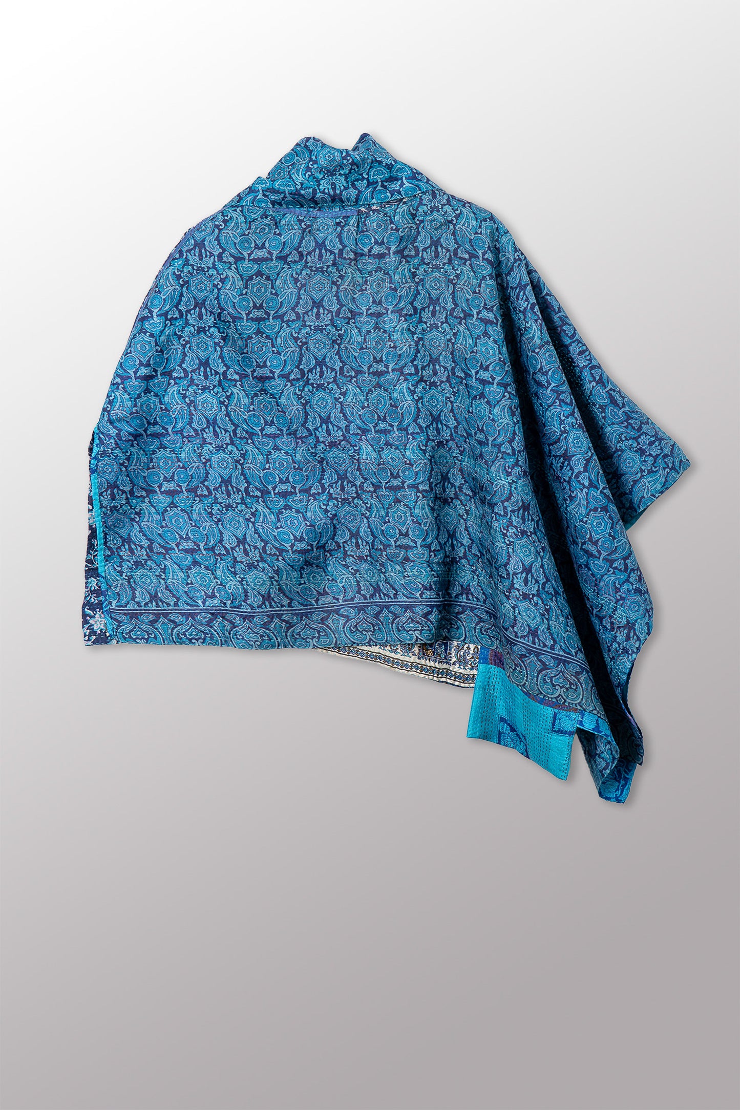 VINTAGE SILK KANTHA COWL NECK LONG CAPE - sv2842-0002a -