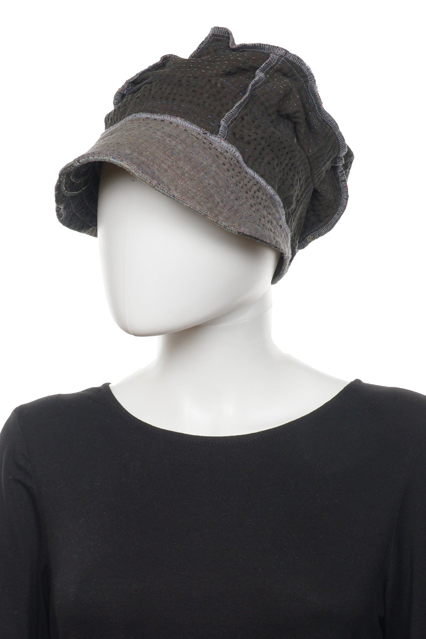 FRAYED PATCH KANTHA HALF BRIM HAT - fi4881-gry -