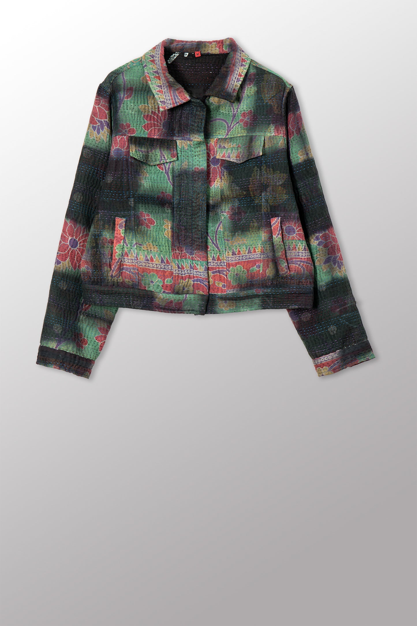 VINTAGE COTTON GREY CLAMP TIE DYE KANTHA TRUCKR JACKET - su4091-0001m -