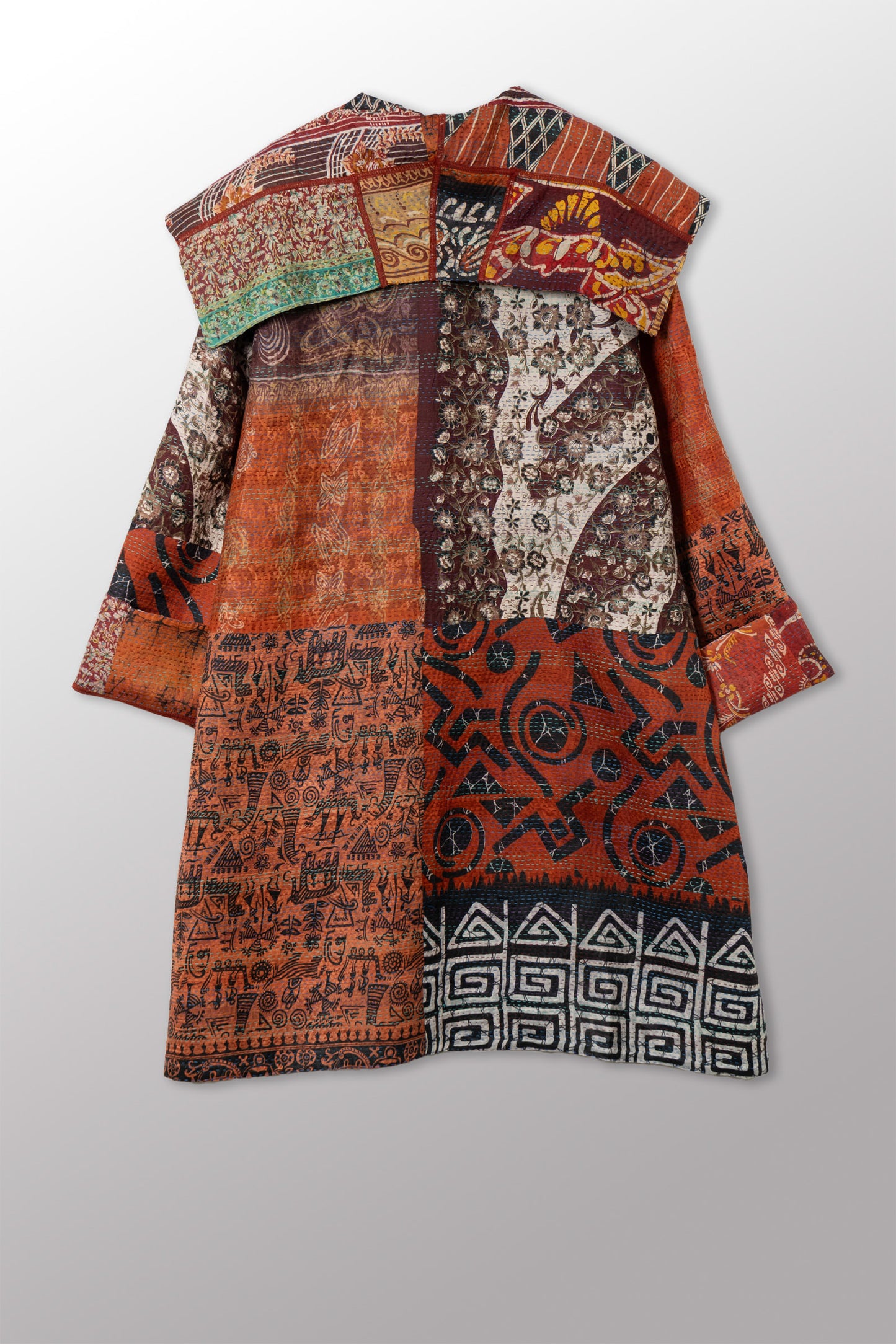 VINTAGE SILK KANTHA POCKET MEDIUM COAT - sv2316-0010m -