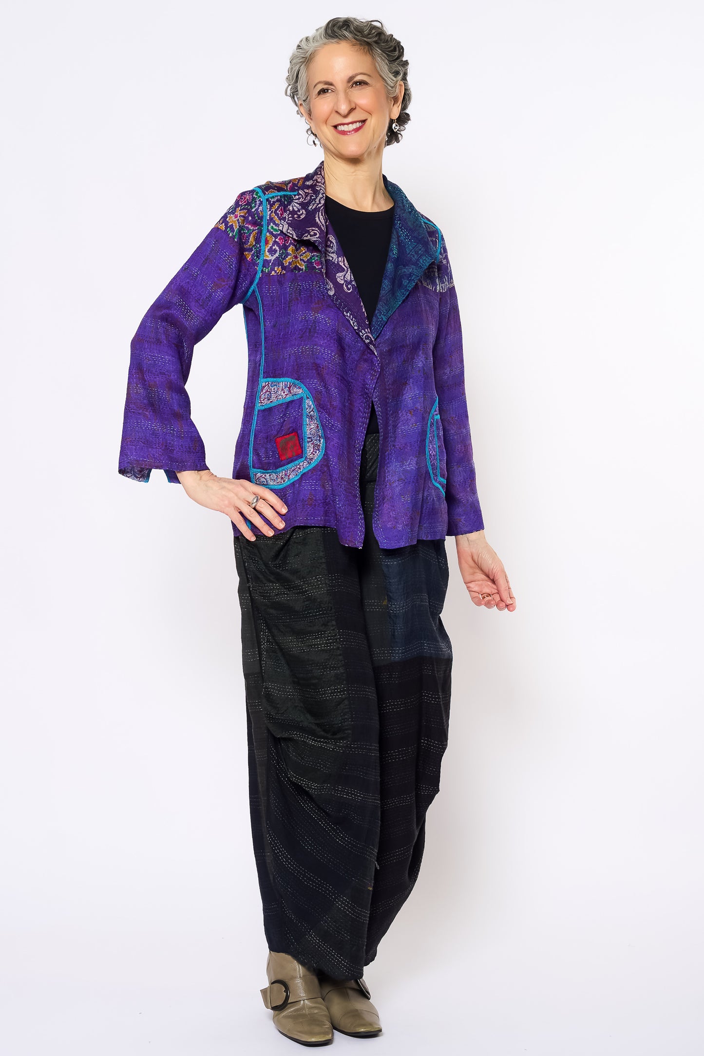 VINTAGE SILK KANTHA SHORT JKT - sv2007-0072m -