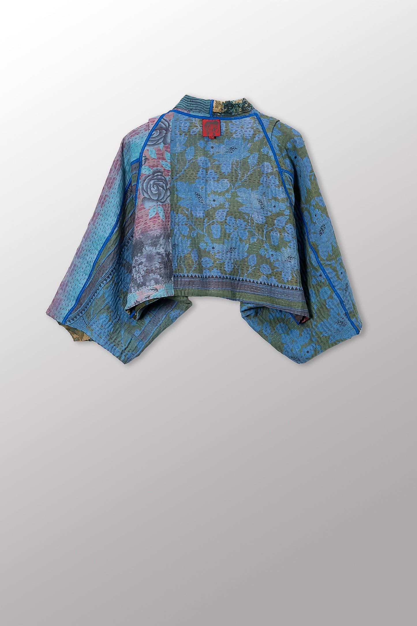 VINTAGE SILK GEORGETTE COTTON KANTHA PUFF SLV. SHRUG - gc4062-0003a -