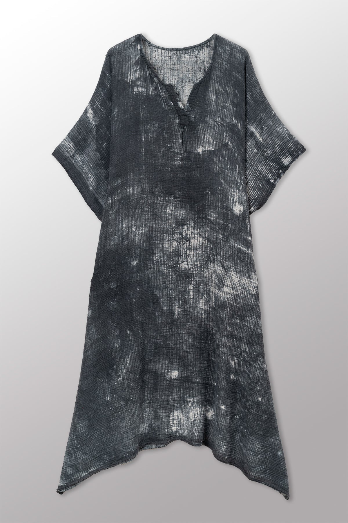 MUD DYE RIPPLE KANTHA KAFTAN DRESS - yp2468-gry -