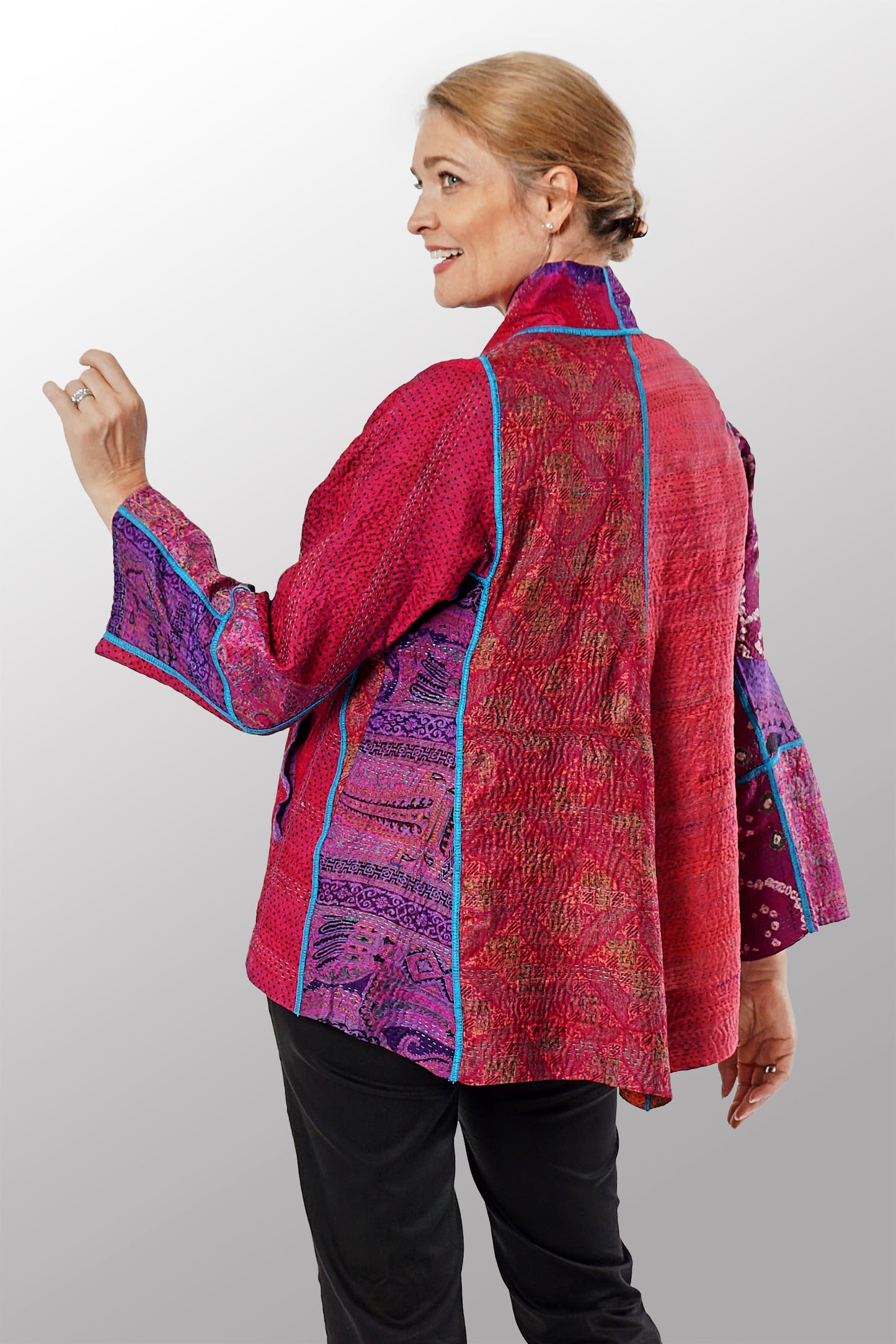 VINTAGE SILK KANTHA FLARE SHORT JKT - sv2011-0086s -