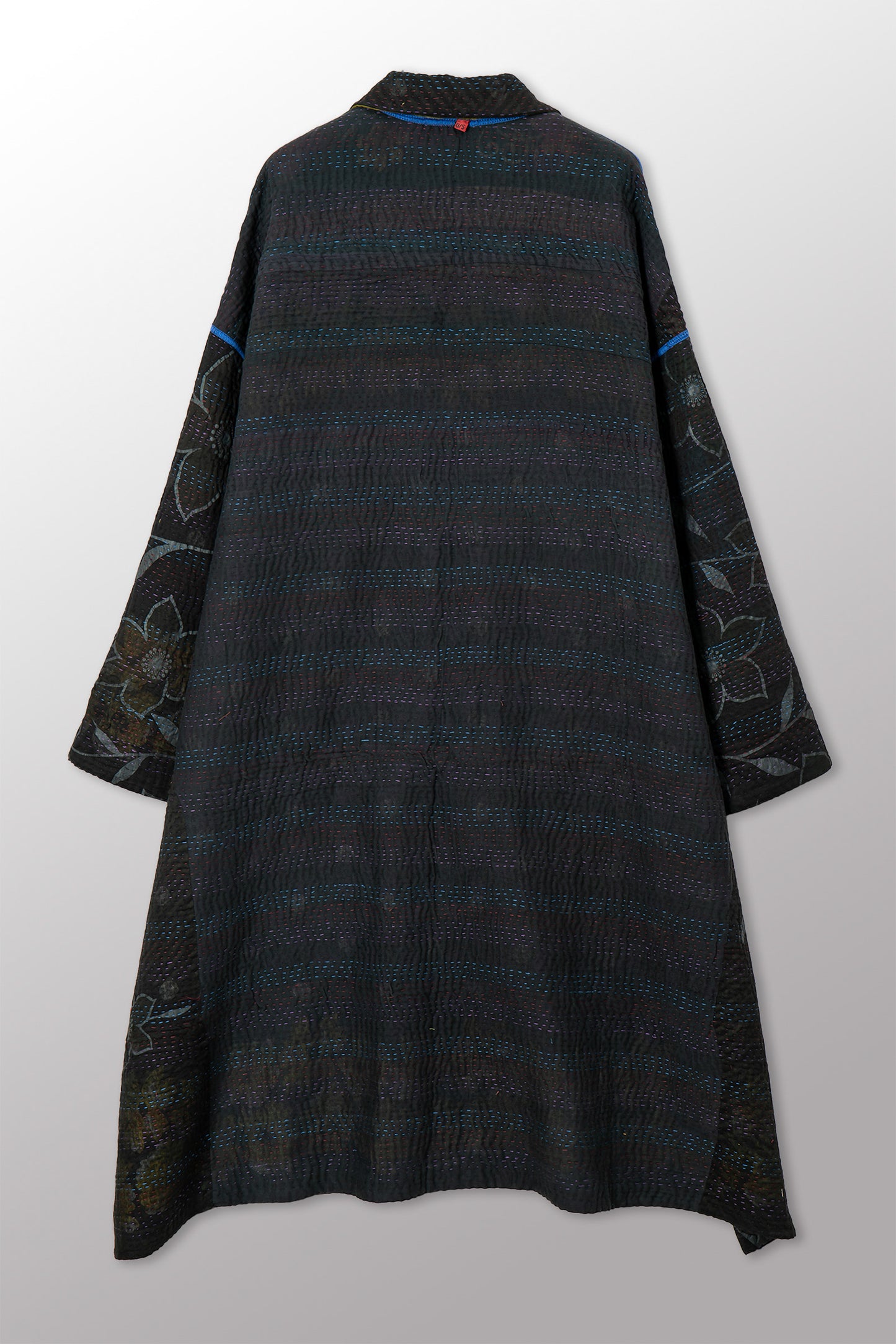 VINTAGE COTTON GREY CLAMP TIE DYE KANTHA  NEW OVERSIZED COAT - su4342-0002a -