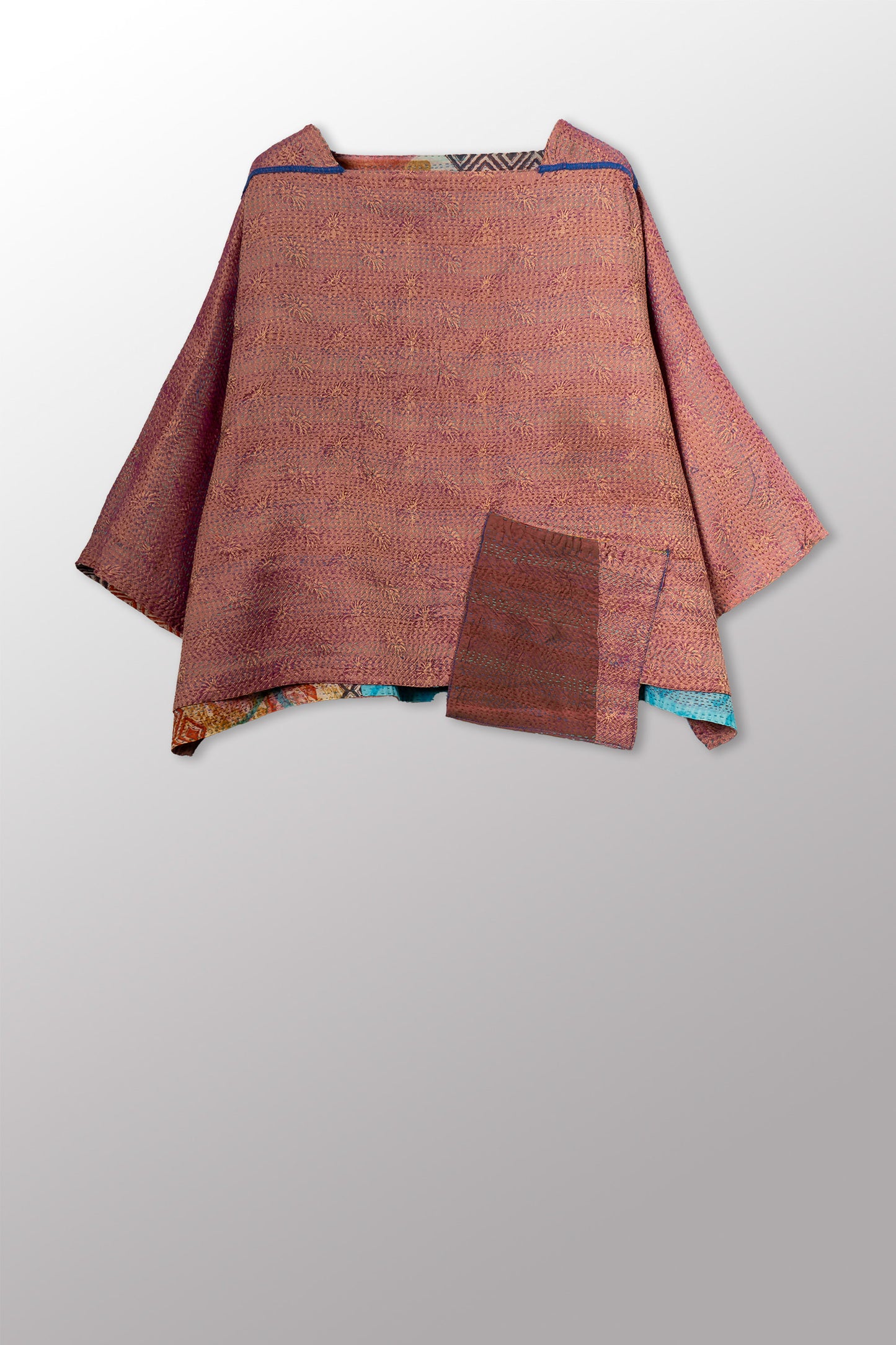 GEORGETTE JACQUARD VINTAGE SILK PATCH KANTHA 3/4 SLV. CROP TOP MIO - gj2538-0002a -