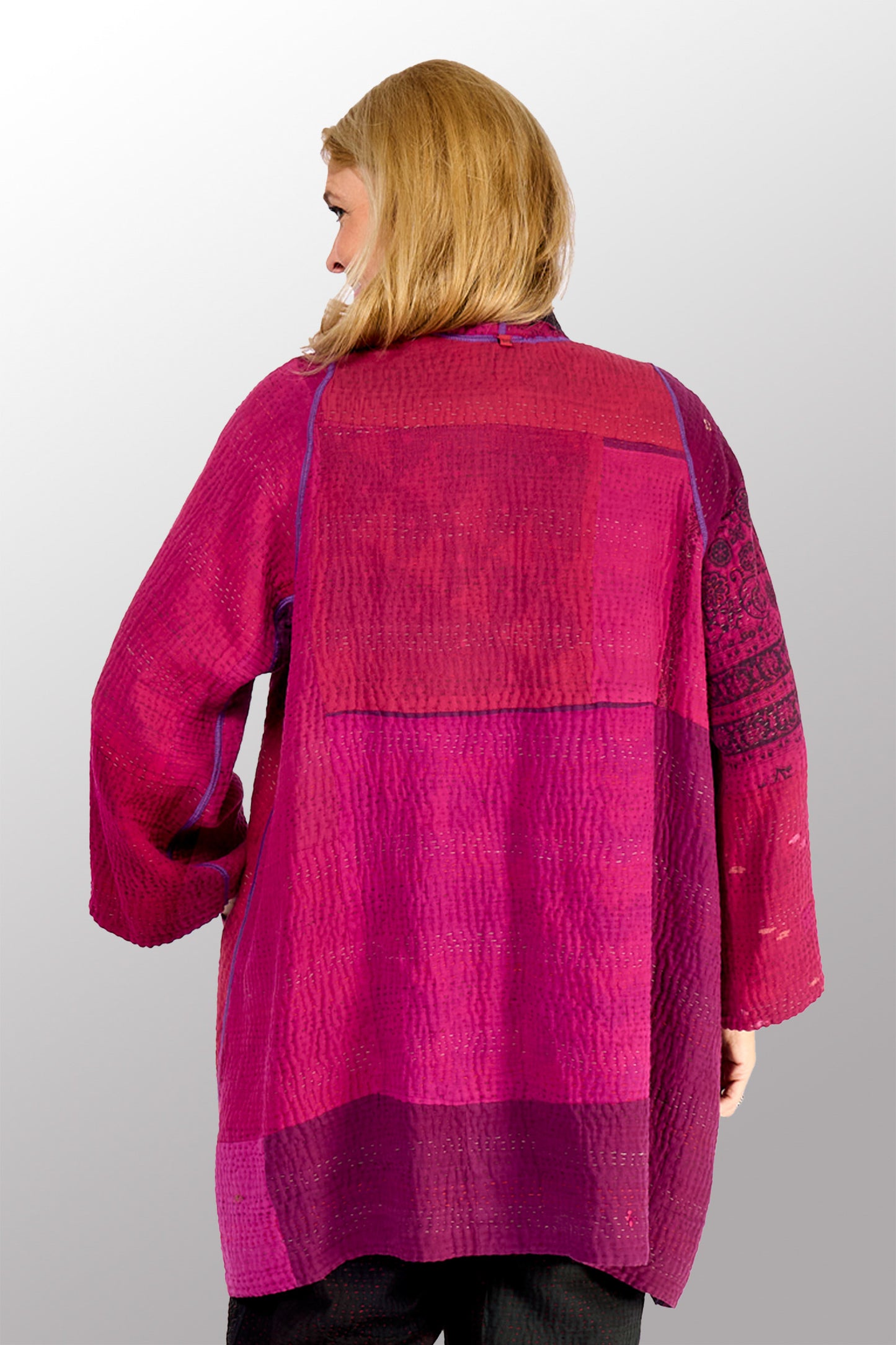 OVERDYED POLKA DOTS & LEAVES KANTHA A-LINE JACKET - dl4003-fus -