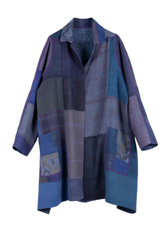 OMBRE PATCHED KANTHA A-LINE DUSTER - op4311-blu -