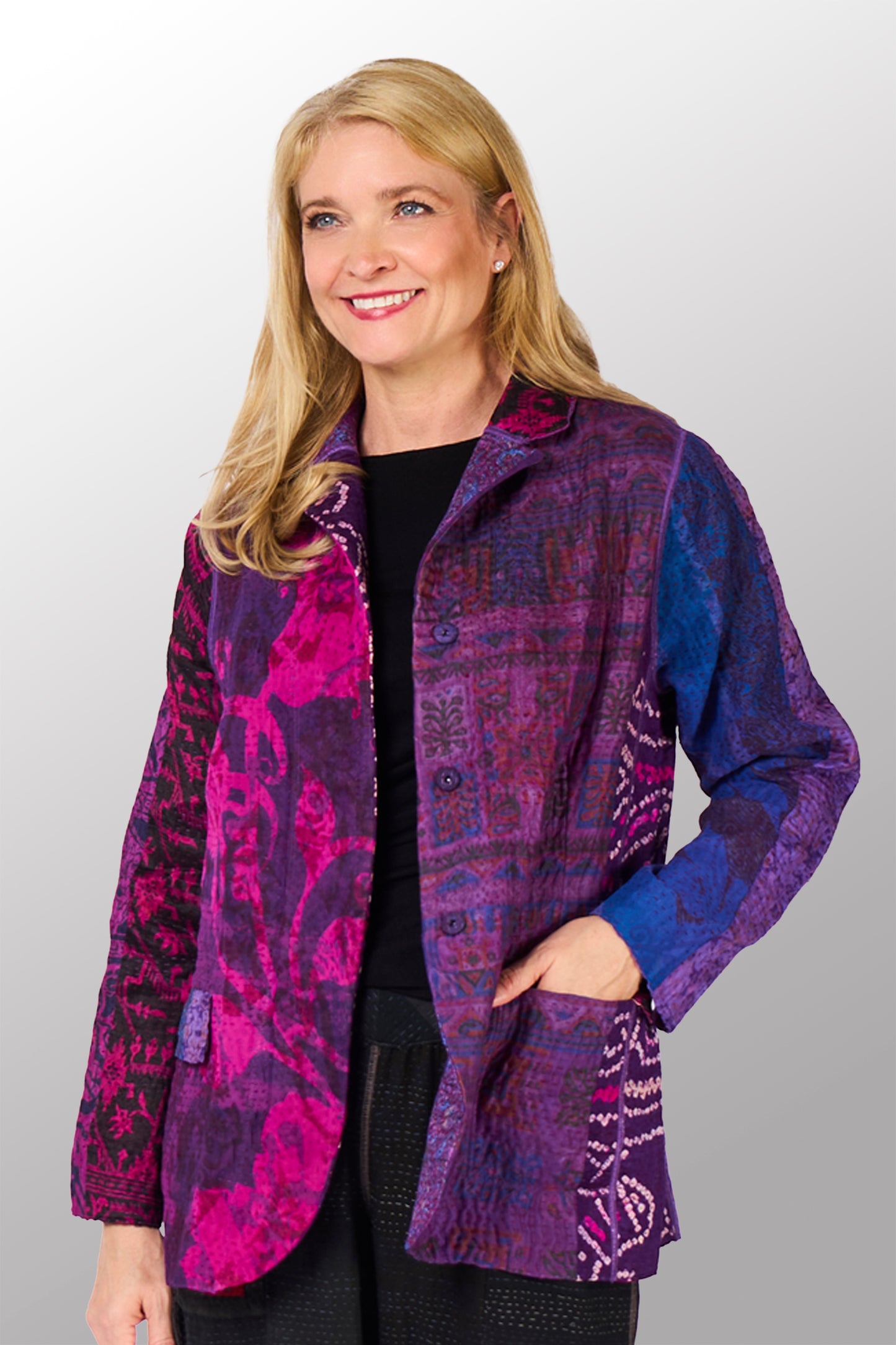 JACQUARD SILK KANTHA BASIC JACKET - js4052-prp -