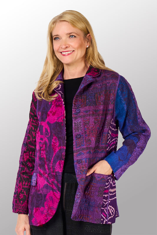 JACQUARD SILK KANTHA BASIC JACKET - js4052-prp -