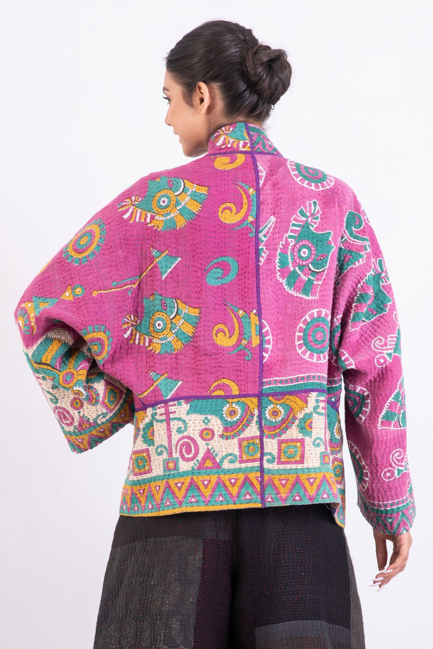 VINTAGE COTTON KANTHA DOLMAN SHORT JKT - cv4015-0024l -