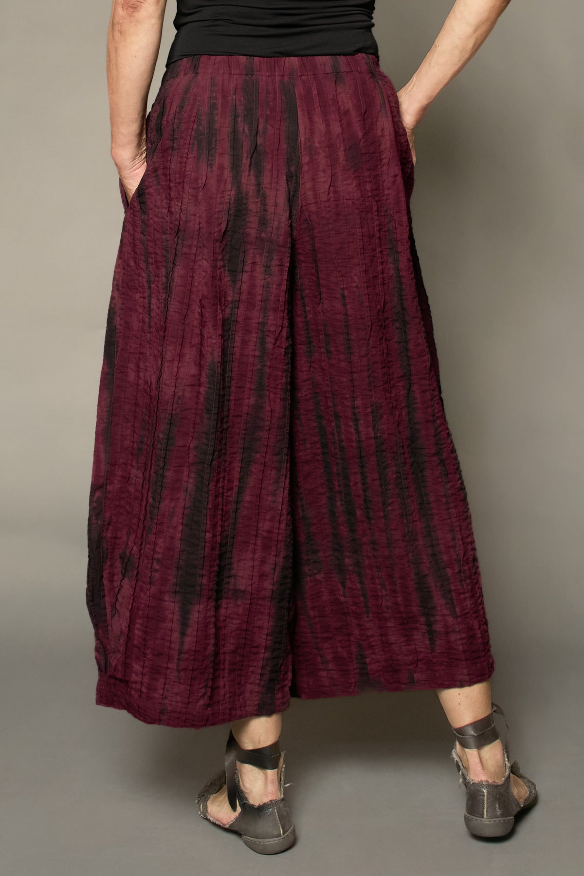 DOUBLE TIE DYE RIPPLE TUCK WIDE LEG LANTERN PANTS - trw1646-mrn -