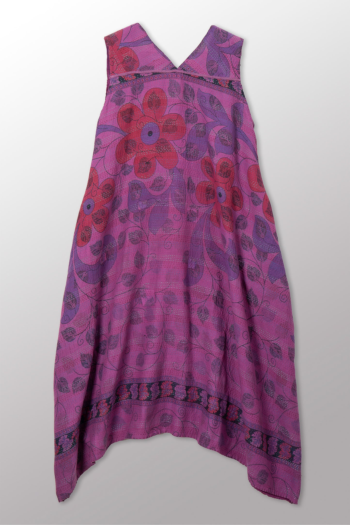 VINTAGE COTTON & NEW VOILE KANTHA TENT DRESS - cn2413-0002a -