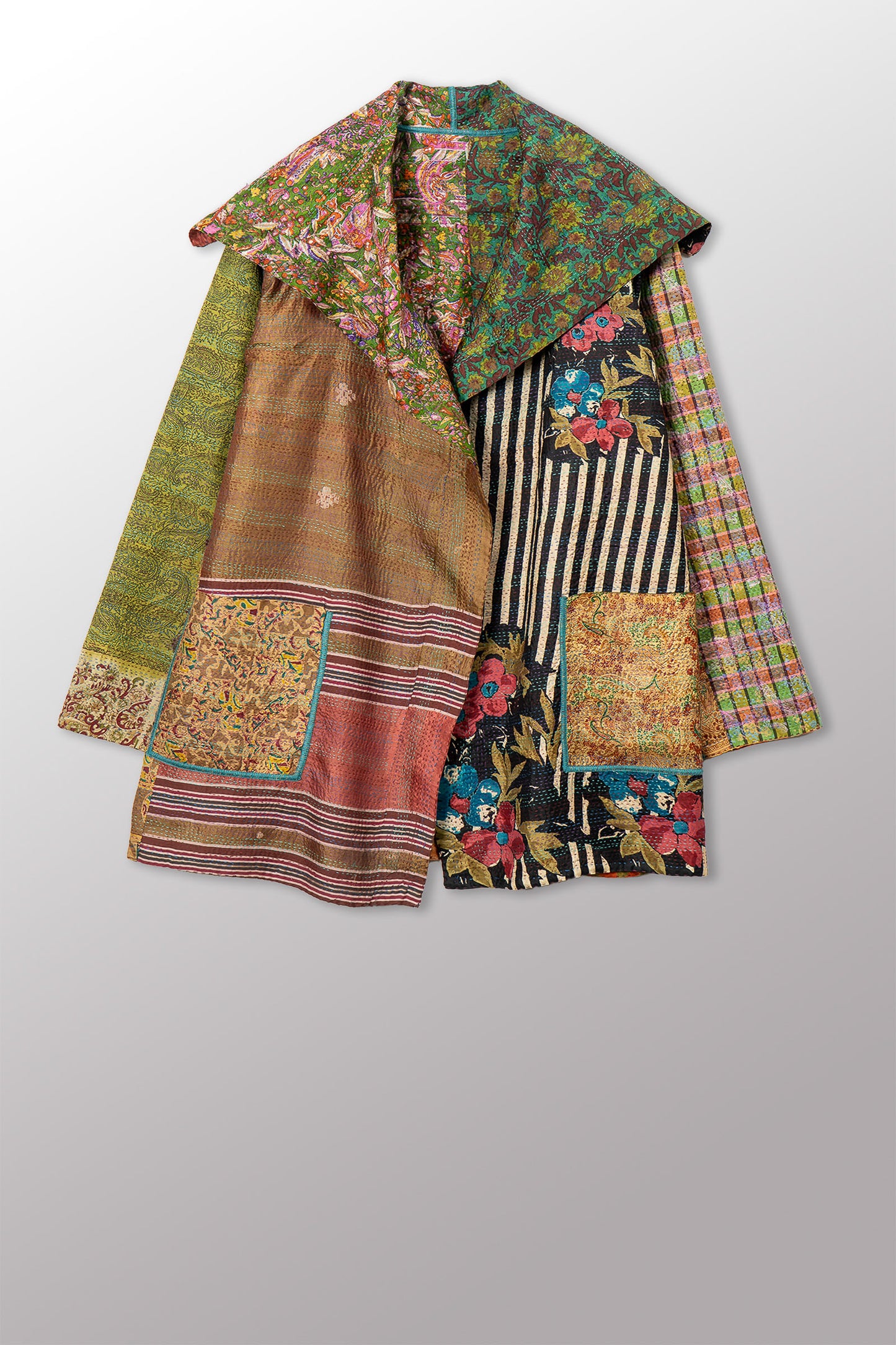 VINTAGE SILK KANTHA POCKET JKT - sv2002-0073a -