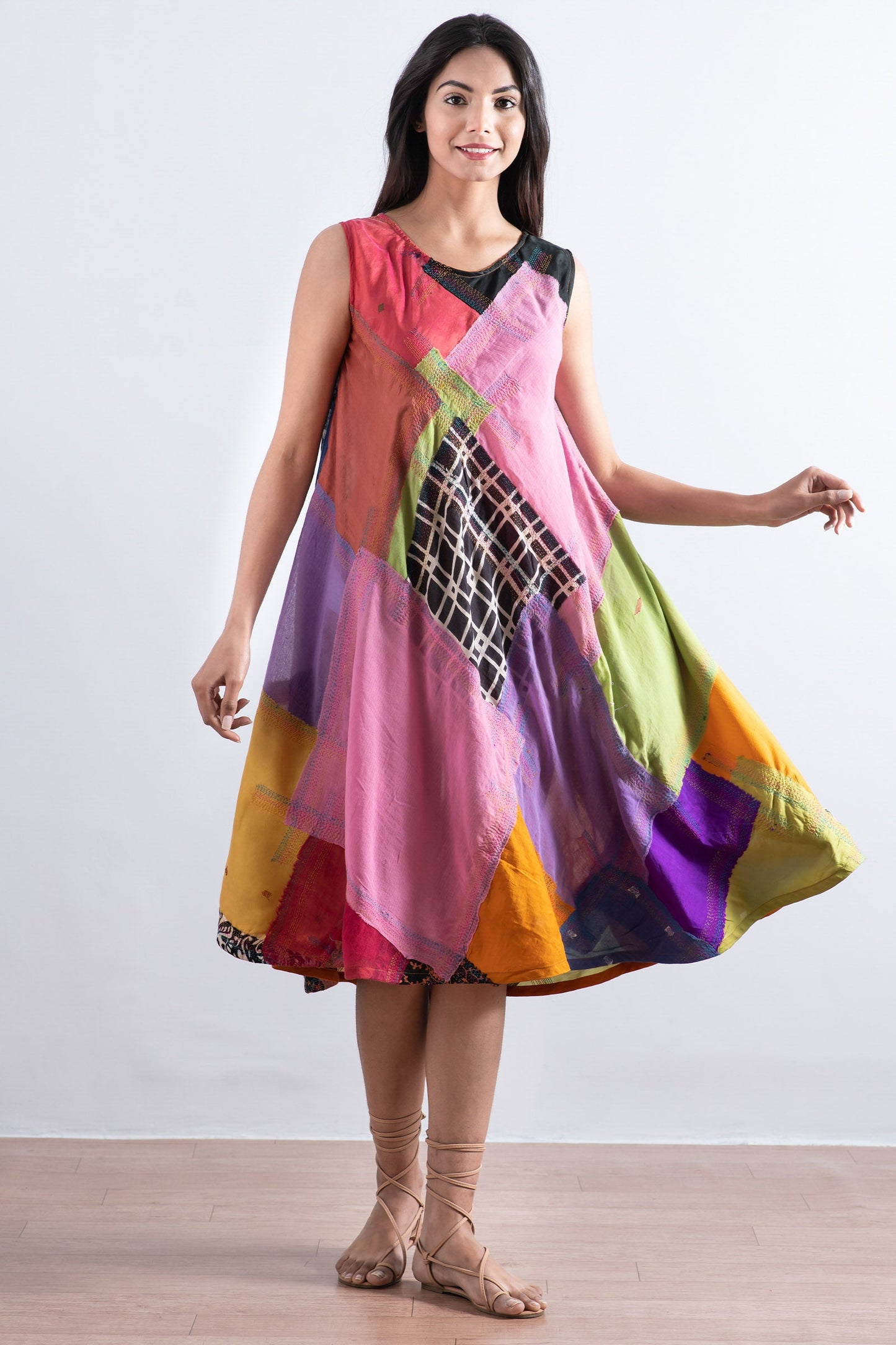 MOSAIC TILE PATCH KANTHA FULL CIRCULAR DRESS CITY - mt1421-mlt -