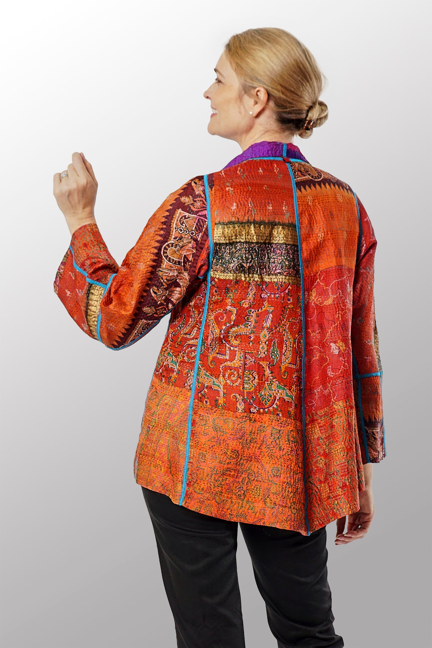 VINTAGE SILK KANTHA FLARE SHORT JKT - sv2011-0086s -