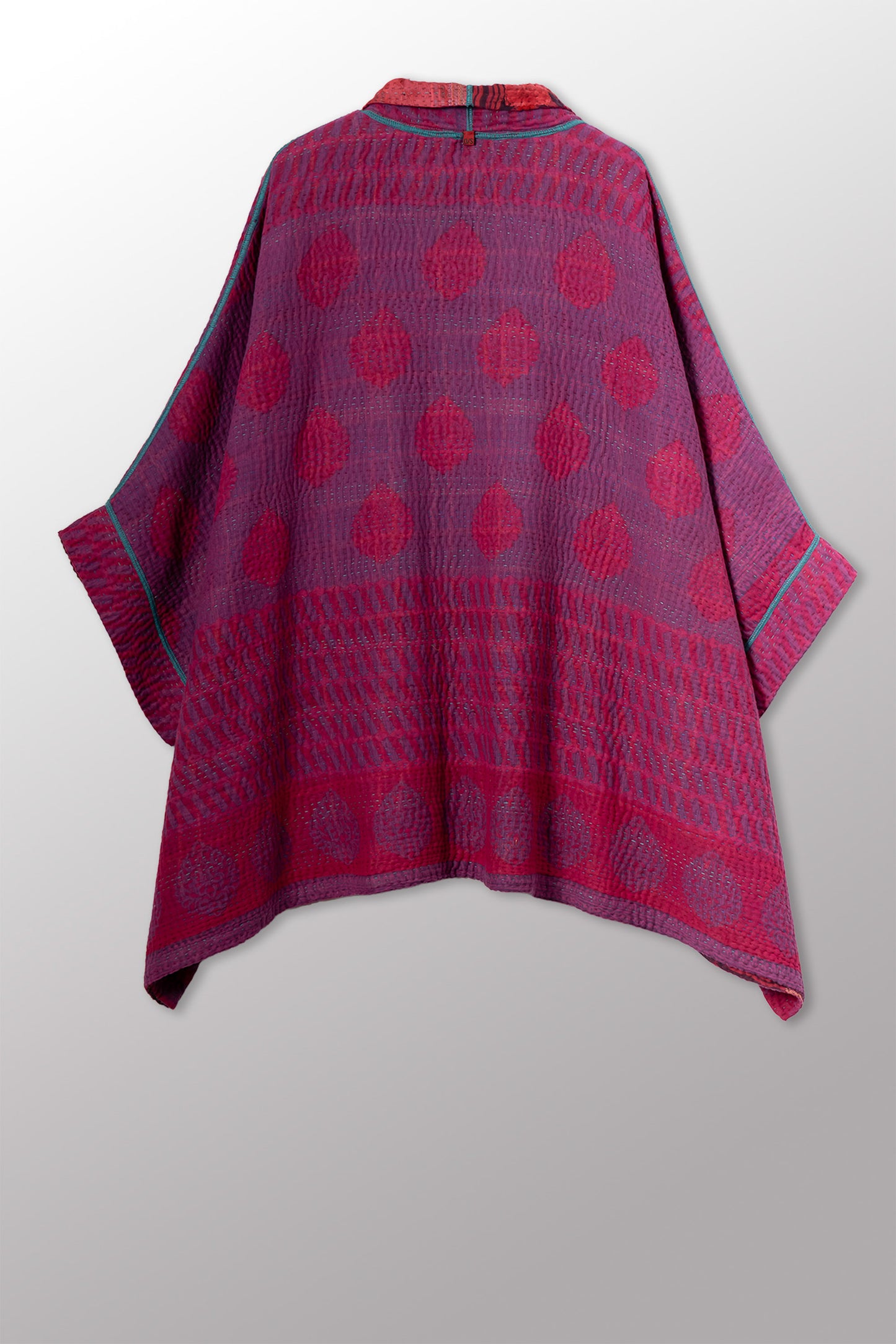 COTTON OVERDYE KANTHA DOUBLE COLLAR PONCHO - ov4323-cfus003a -