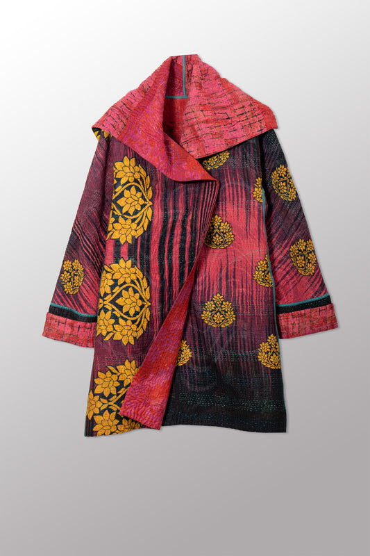 VINTAGE COTTON KANTHA A-LINE COAT P - cv4336-0002a -