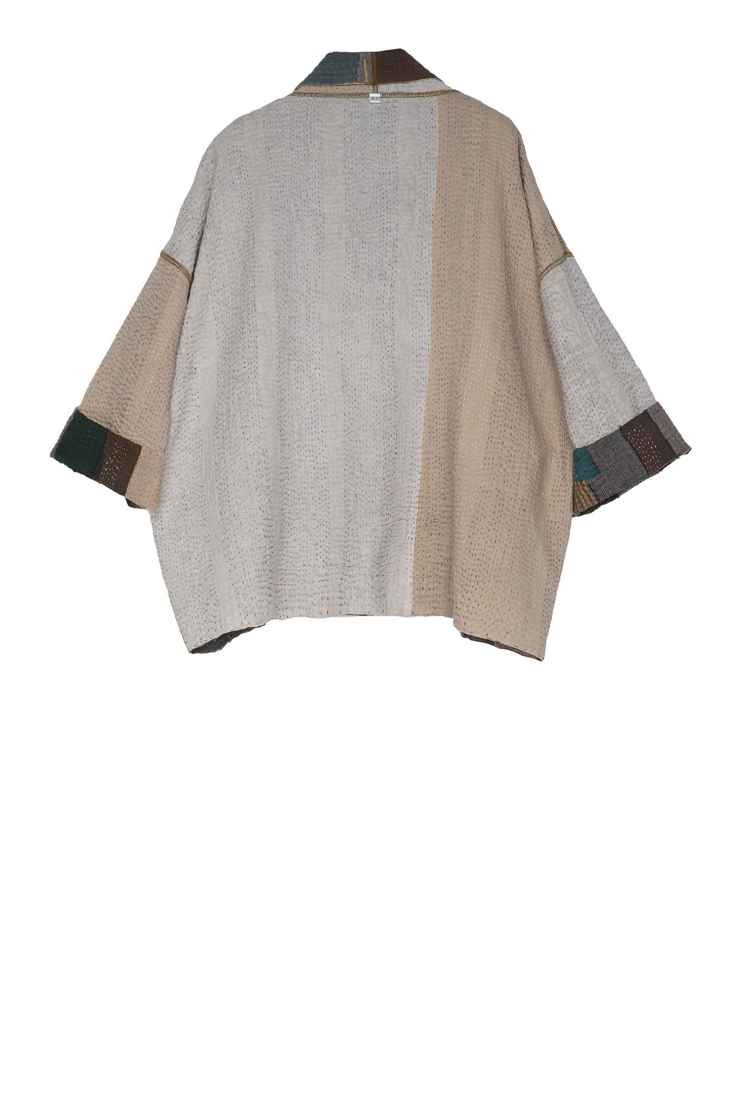 COTTON STRIPE PATCH KANTHA BIG POCKET JACKET - cs4057-grn -