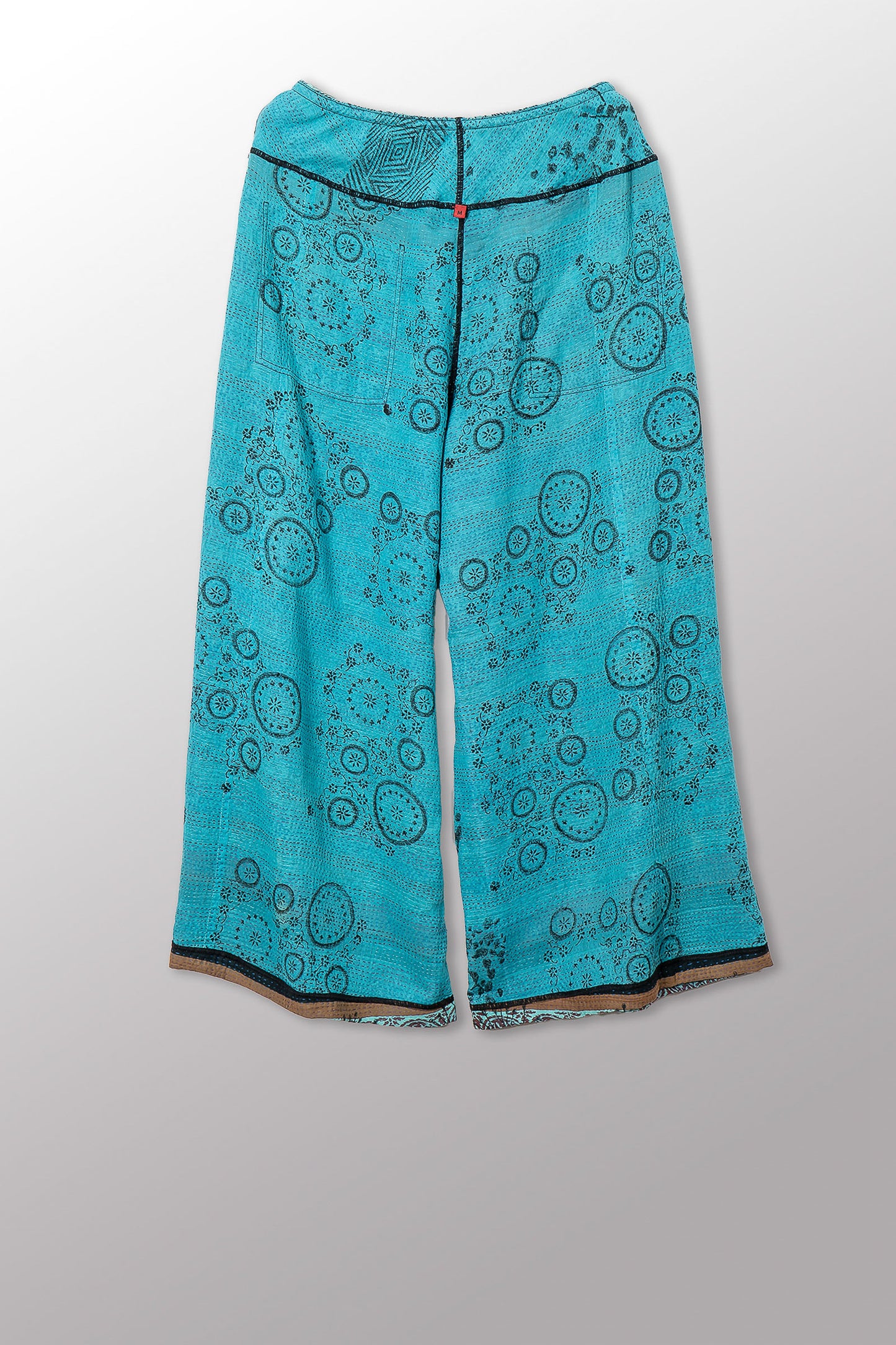 VINTAGE COTTON & NEW VOILE KANTHA MID RISE WIDE LEG PANTS - cn2665-0001m -