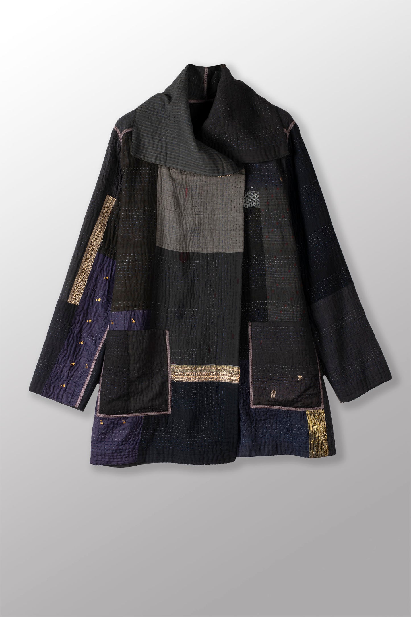 COTTON SILK SW PATCH KANTHA POCKET JKT - ws4002-blk -