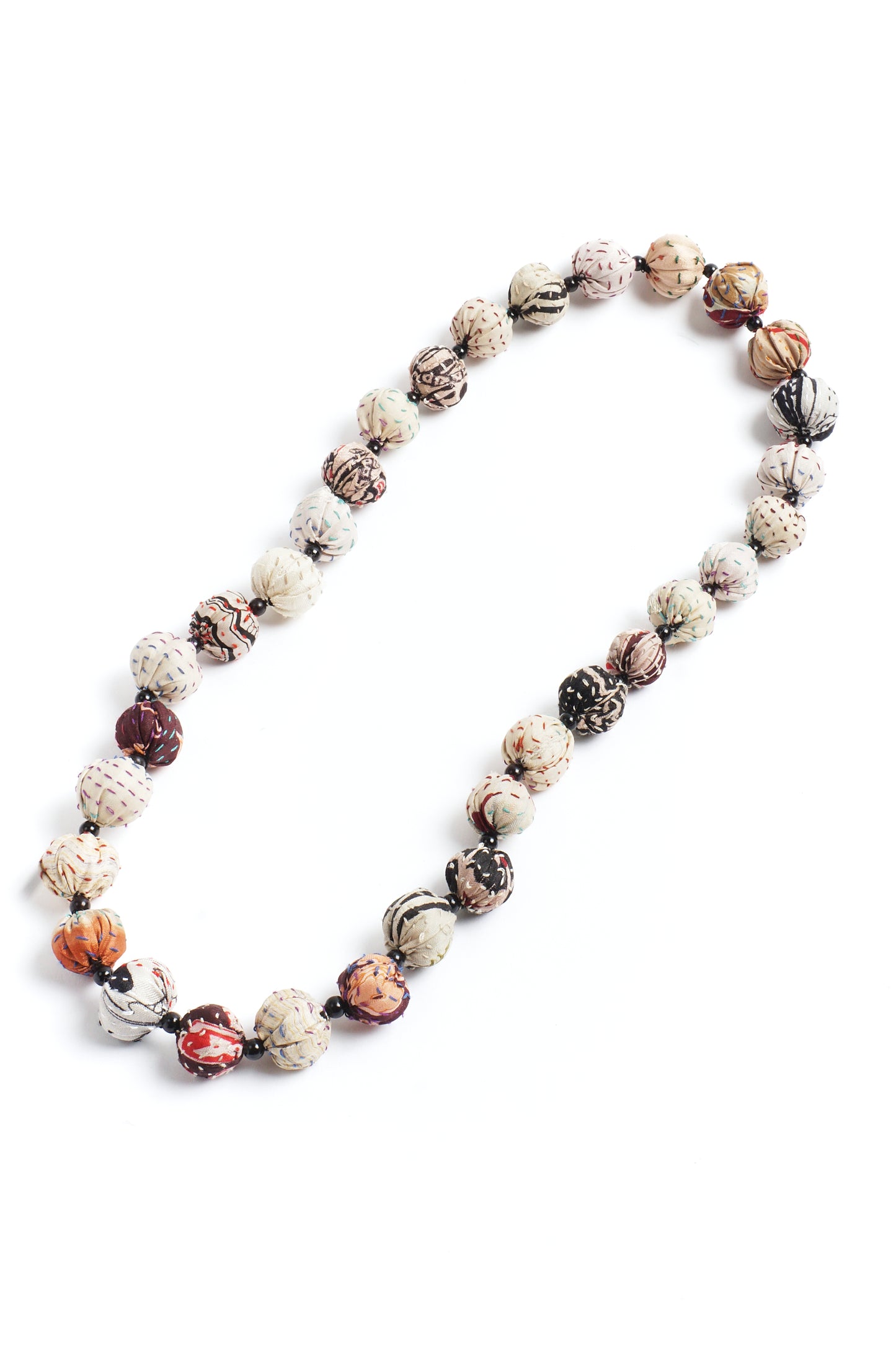 VINTAGE SILK KANTHA SMALL NUTS MEDIUM NECKLACE - sv2705-ivy -