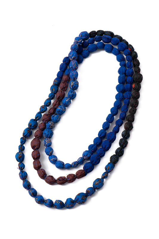 JACQUARD CLAMP TIE DYE KANTHA TIE-BEADS LONG NECKLACE - jc2707-blu -