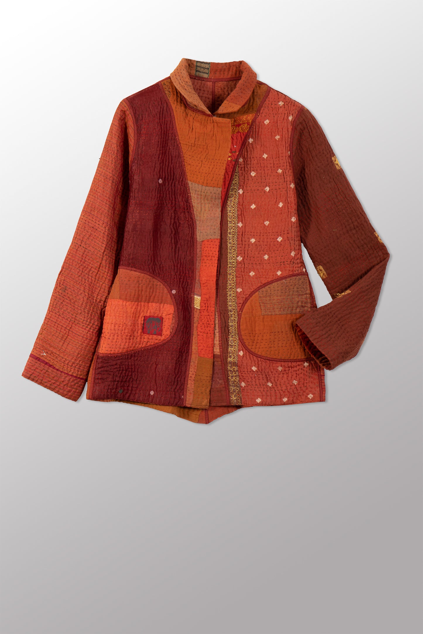 COTTON SILK SW PATCH KANTHA SIMPLE JKT - ws4022-org -