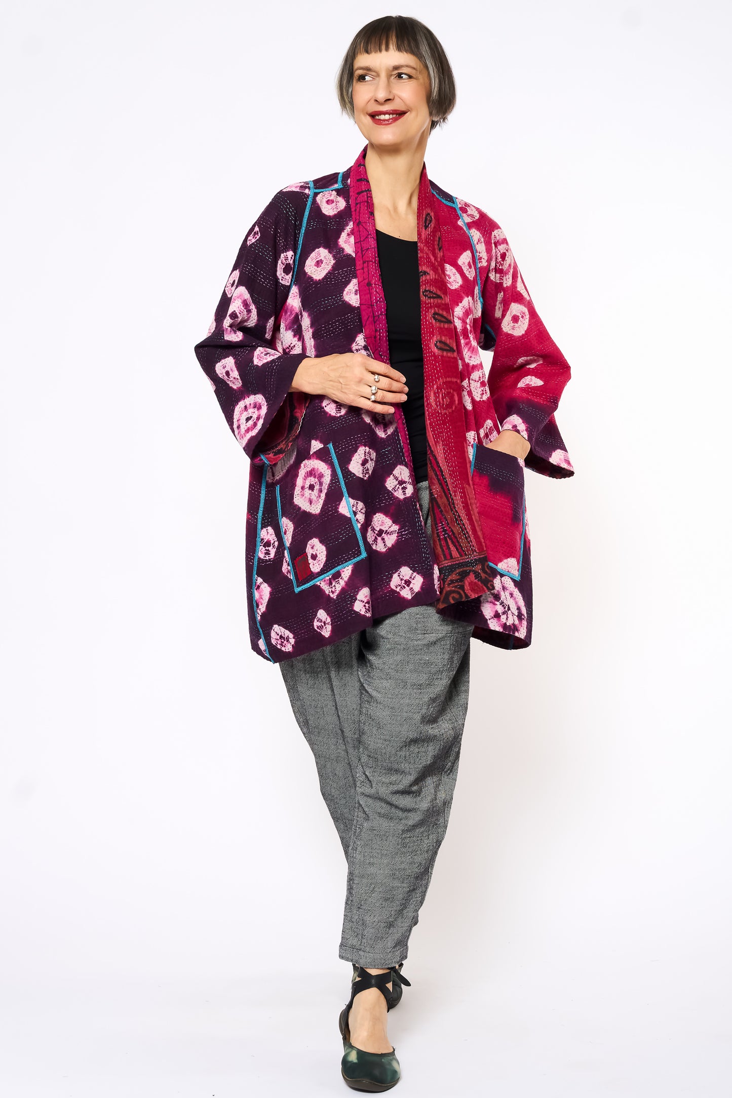 COTTON OVERDYE KANTHA A-LINE JKT - ov2003-cred005a -