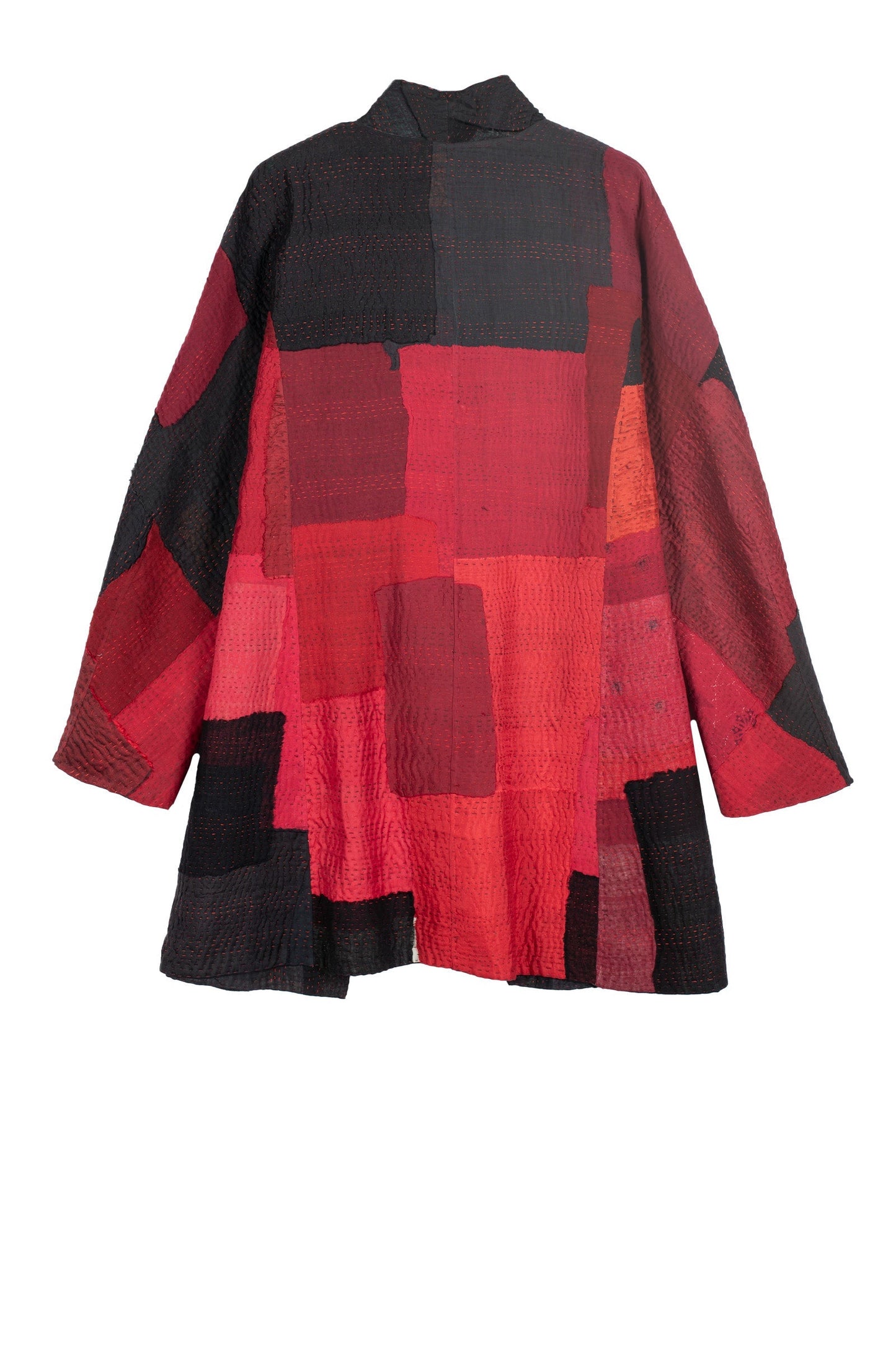 TWO TONE PATCH KANTHA HIGH-NECK TOPPER - tn4045-red -