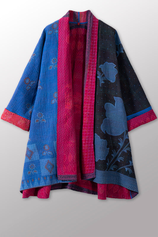 COTTON OVERDYE KANTHA KIMONO LONG JKT - ov4005-cblu008a -