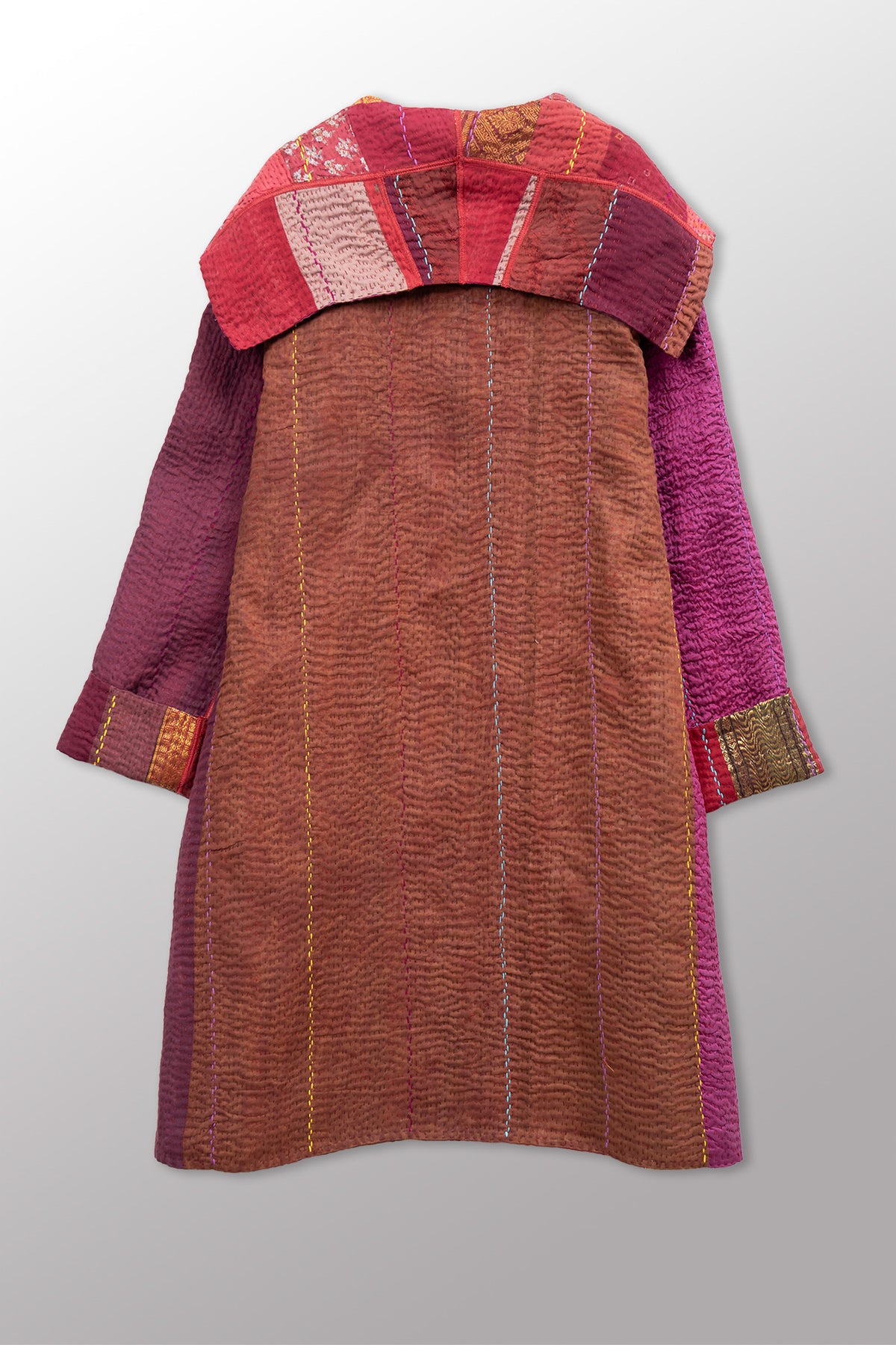 JEWEL WOVEN WITH VERTICAL PATCH KANTHA POCKET MEDIUM COAT - jv4316-red -