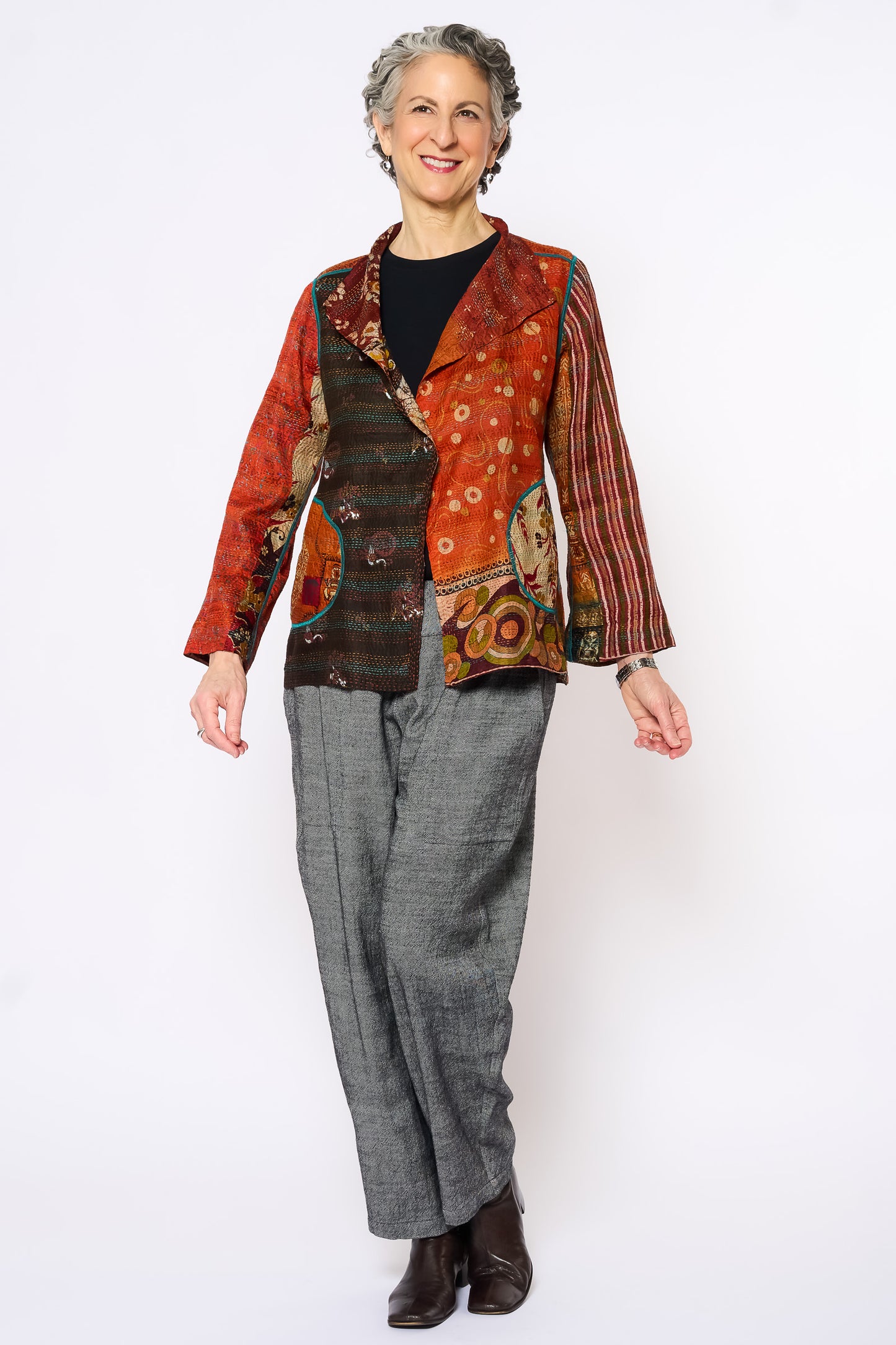 VINTAGE SILK KANTHA SHORT JKT - sv2007-0070m -
