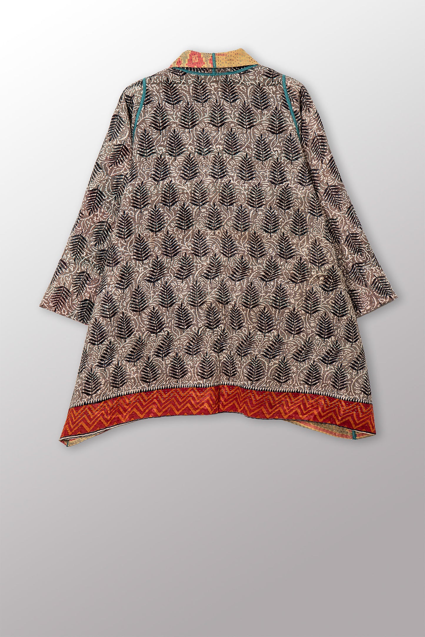 VINTAGE SILK GEORGETTE COTTON KANTHA A-LINE JACKET - gc4003-0002a -