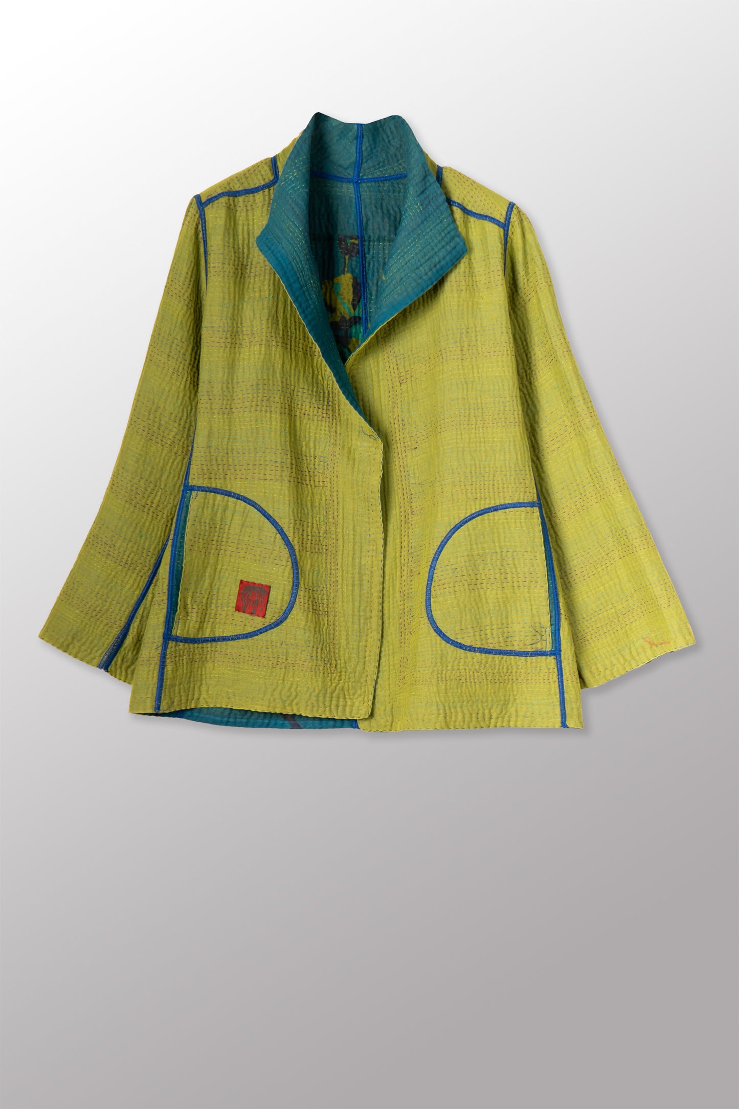 BLOOMING FLOWERS KANTHA SHORT JACKET - bf4007-blu -