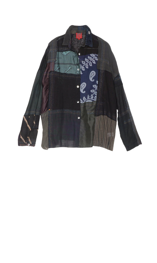 MOSAIC TILE PATCH KANTHA CAMP SHIRT - mt1525-blk -