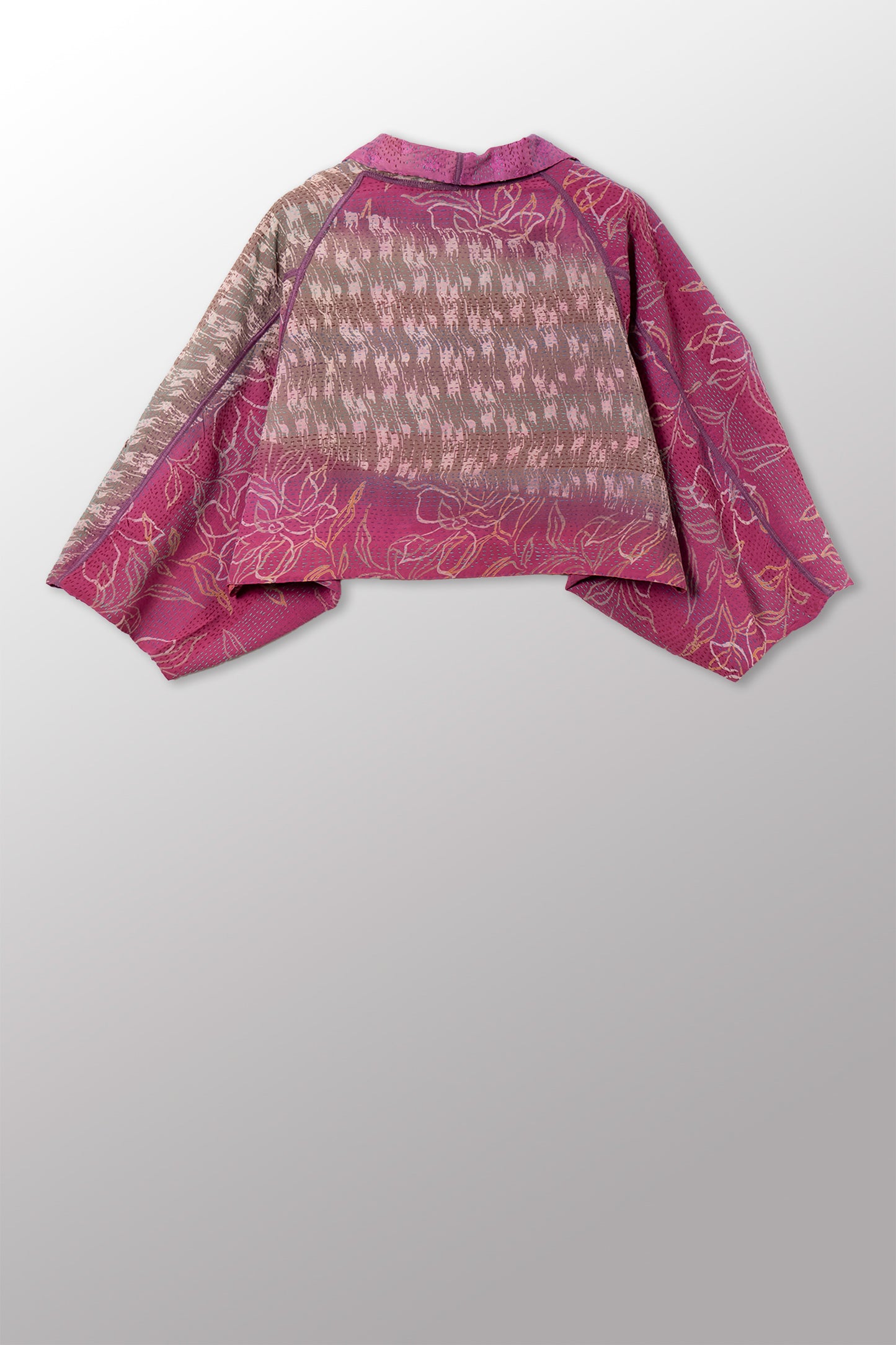 GEORGETTE JACQUARD VINTAGE SILK PATCH KANTHA PUFF SLV. SHRUG - gj2062-0004a -