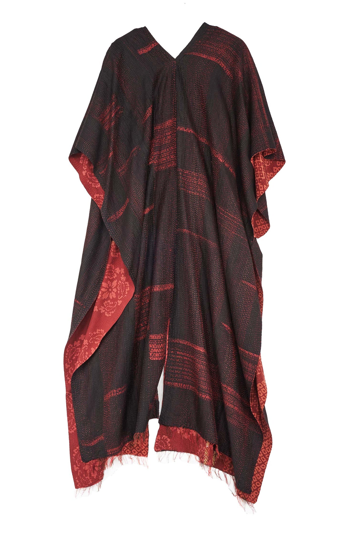 KIMONO PRINT KANTHA KIMONO PONCHO - kp2321-red -