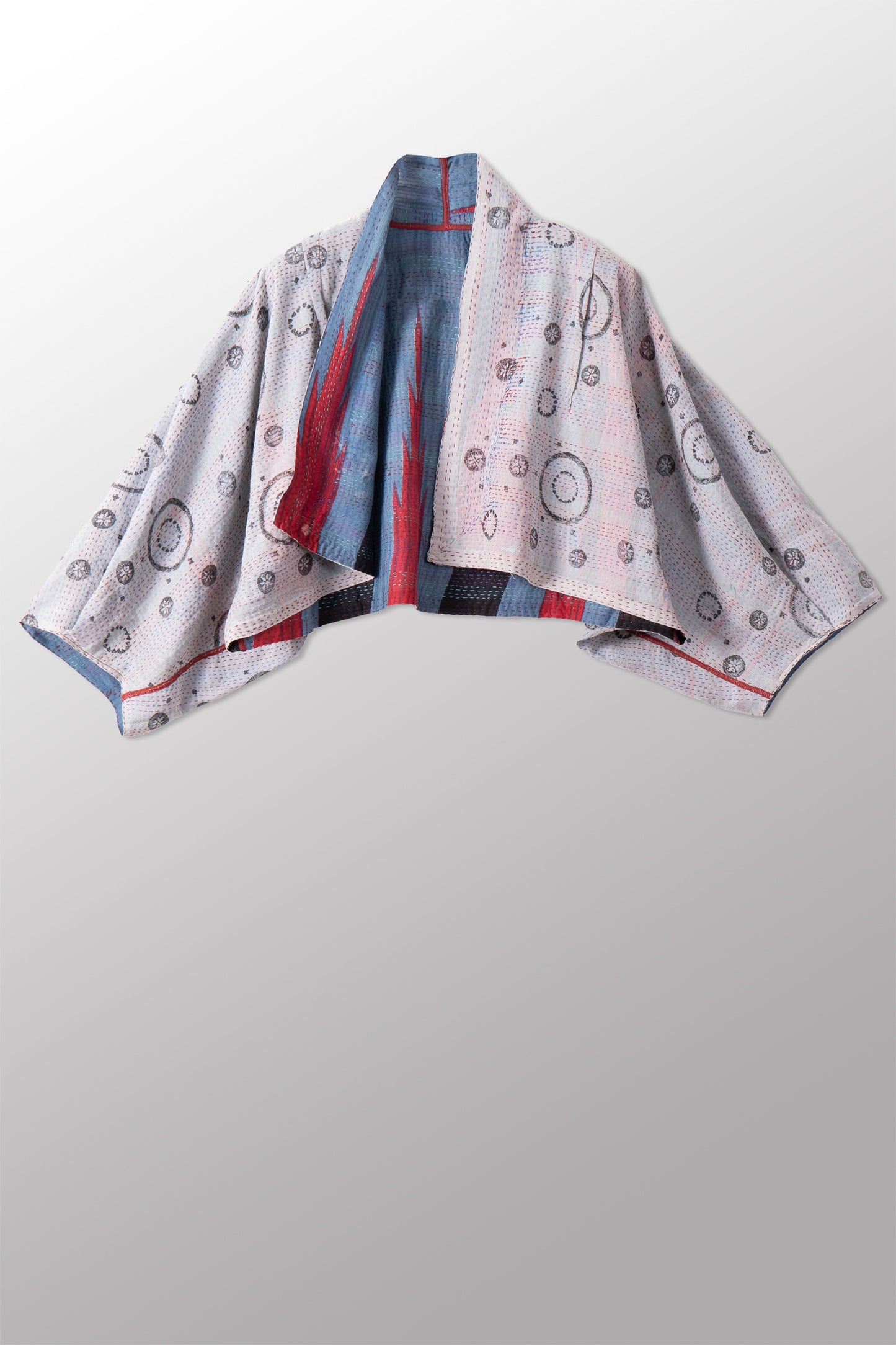 VINTAGE COTTON & NEW VOILE KANTHA PUFF SLV. SHRUG - cn2062-0002a -