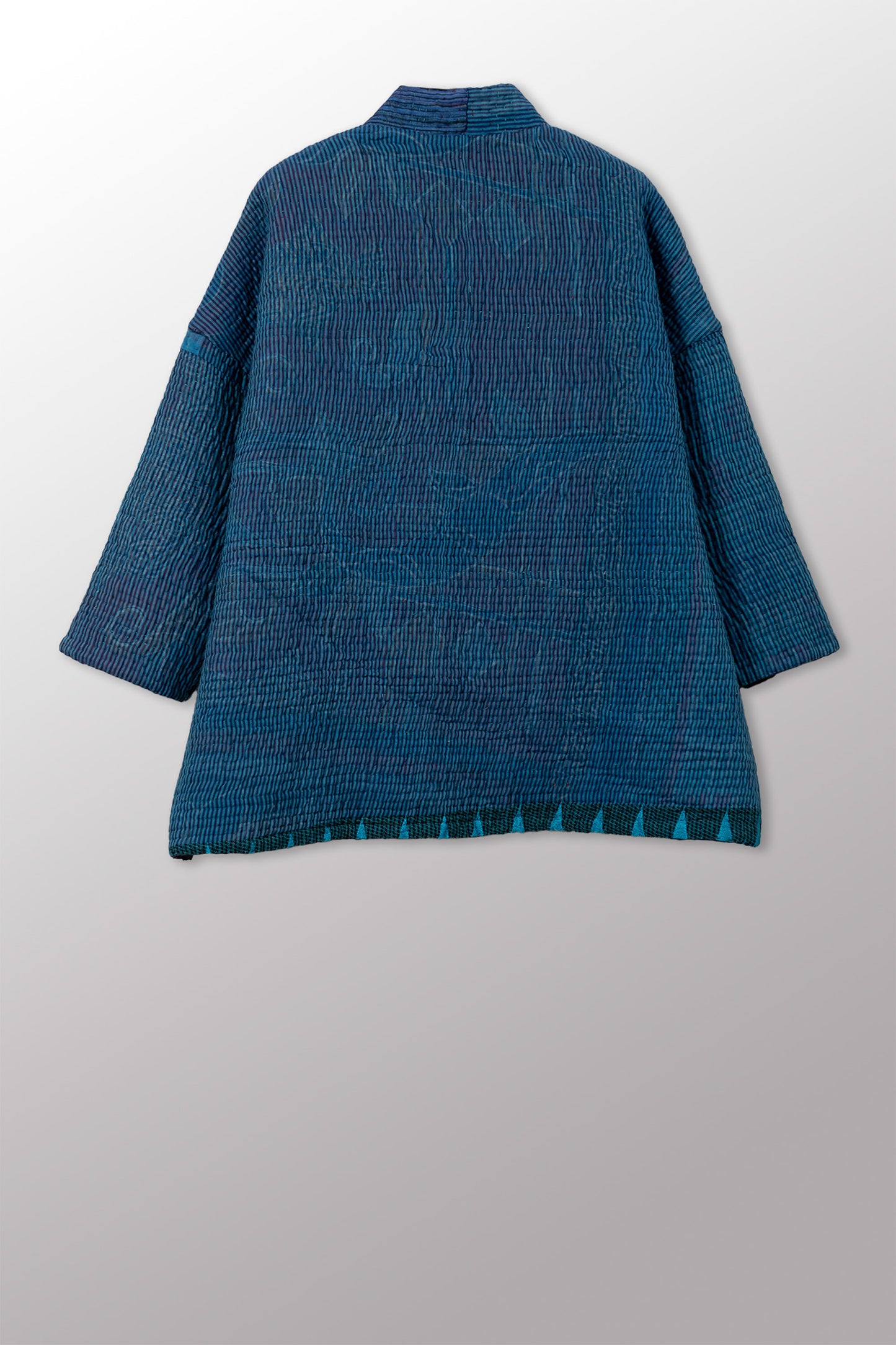 QUILTED OVERDYE COTTON KANTHA MINI KIMONO JKT - oq5055-cblu001a -