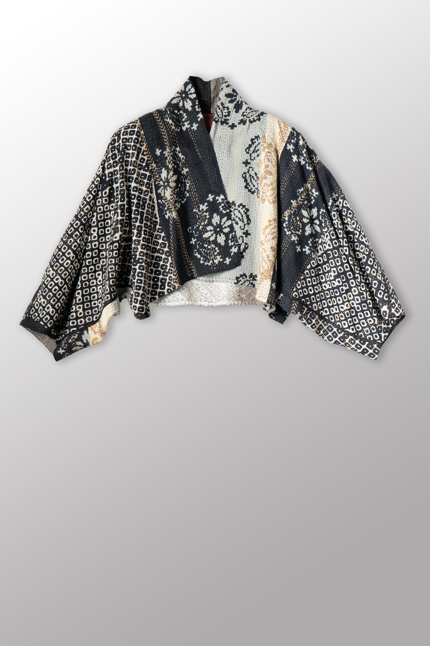 KIMONO COTTON KANTHA PUFF SLV. SHRUG - kc2062-blk -