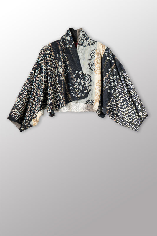 KIMONO COTTON KANTHA PUFF SLV. SHRUG - kc2062-blk -