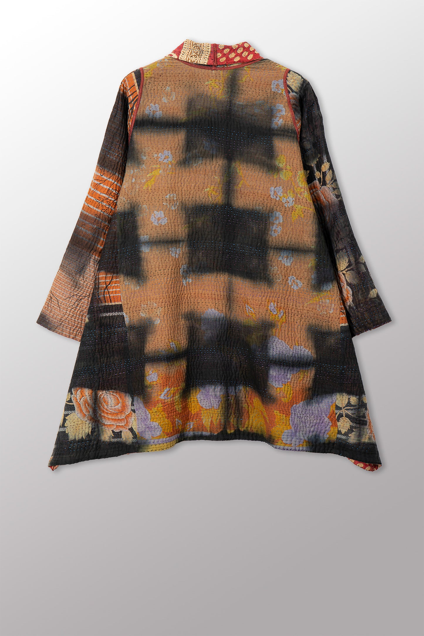 VINTAGE COTTON GREY CLAMP TIE DYE KANTHA A-LINE JACKET - su4003-0002a -