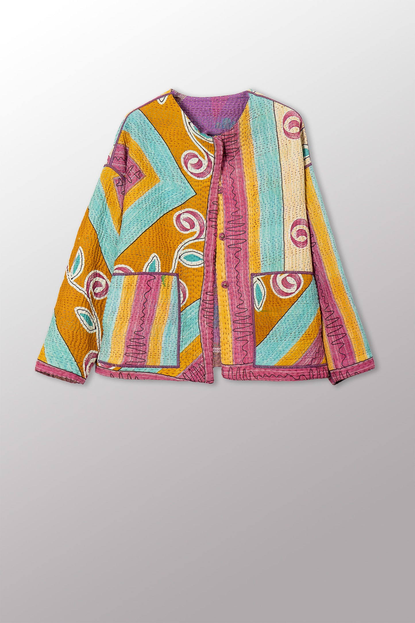 VINTAGE COTTON KANTHA CREW NECK SHORT JKT - cv4053-0070a -
