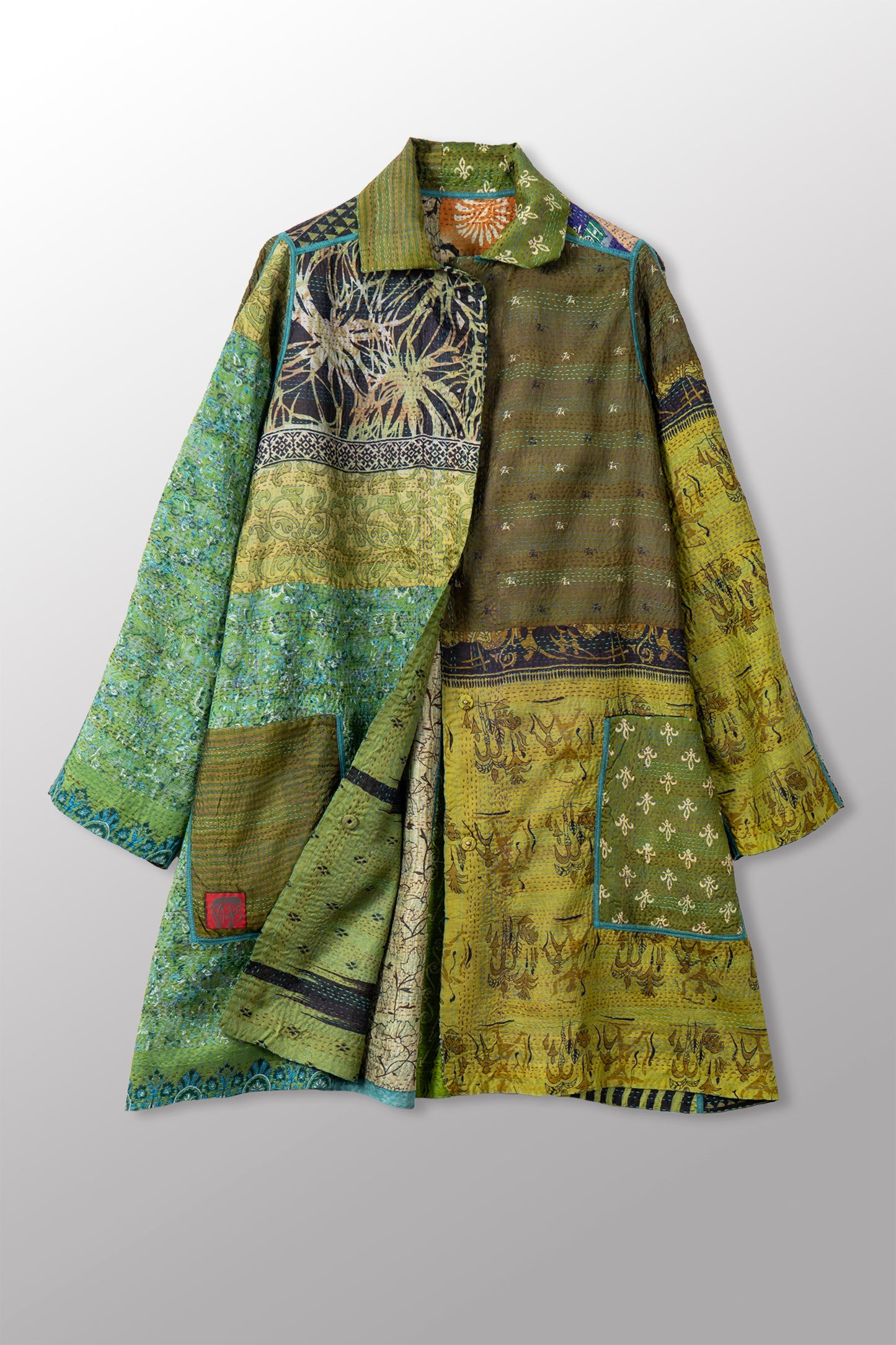 VINTAGE SILK KANTHA A-LINE DUSTER - sv2311-0009a -